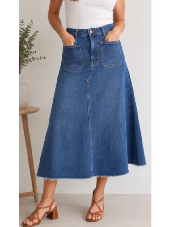 Simons Dresses & Skirts - Contemporaine Vision by Simons Stretch Denim A-Line Midi Skirt 12 NWOT